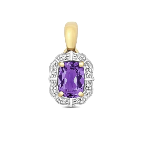 Diamond 0.06ct & Amethyst Pendant 7X5mm - 9ct Gold